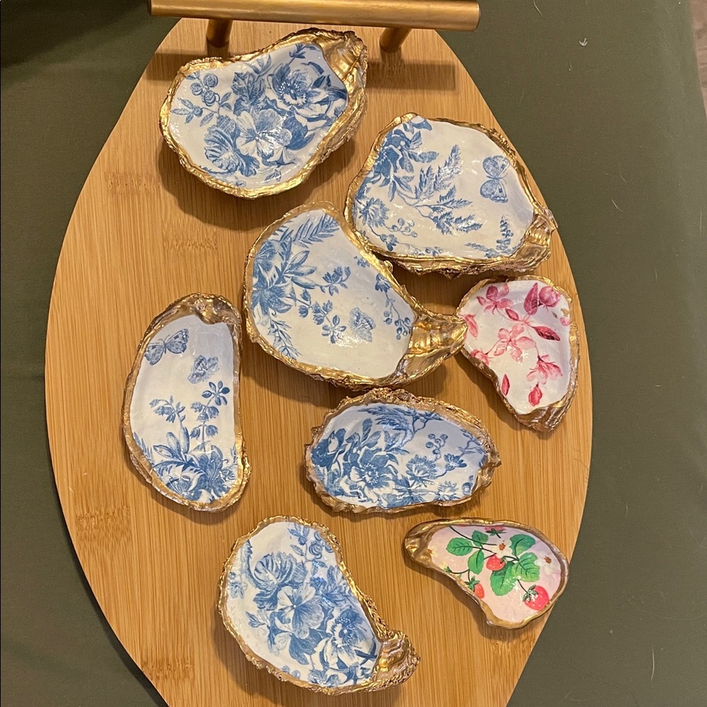 Hand painted and decoupaged Oyster Shells